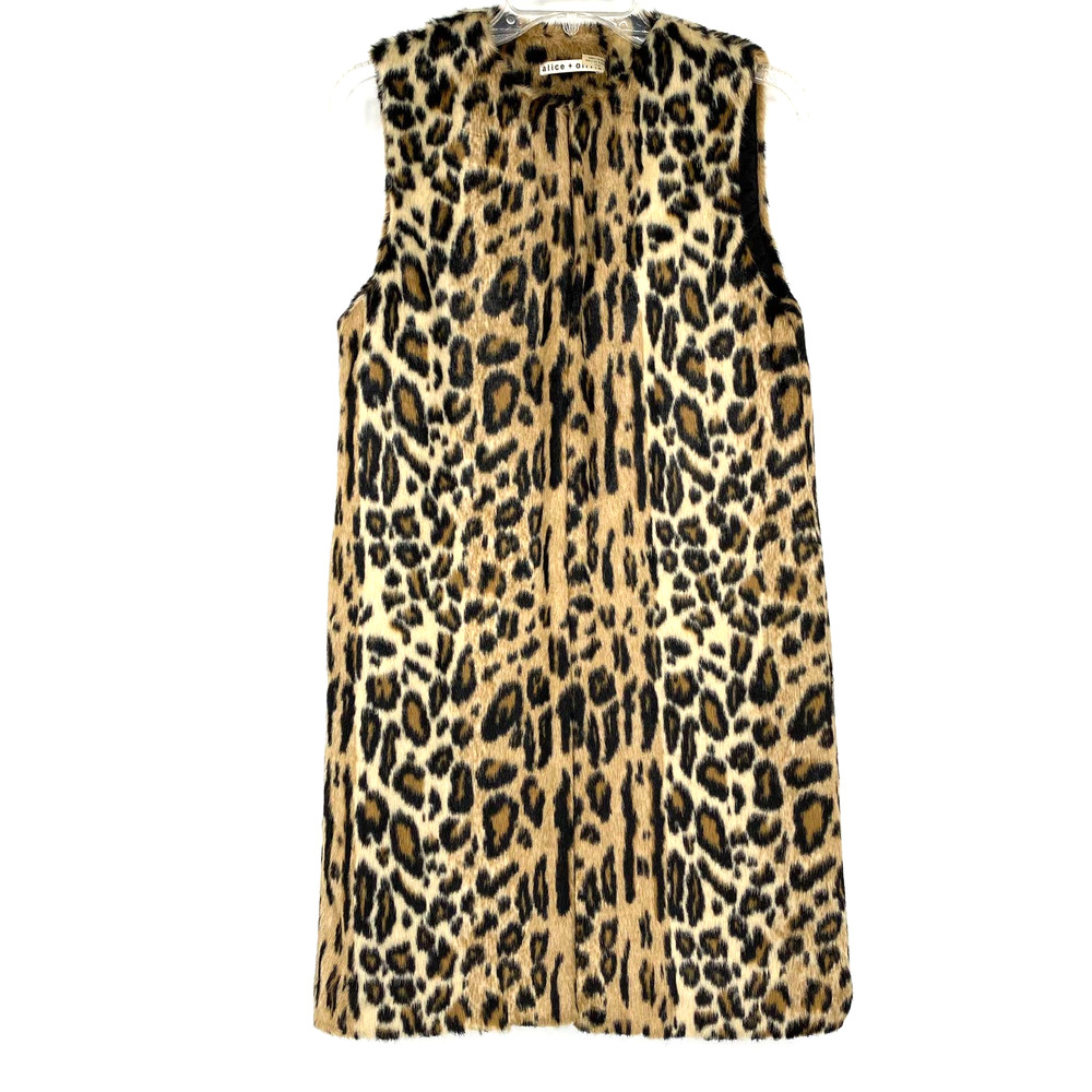 Alice + Olivia Animal Print Leopard Faux Fur Longline vest Womens Size XS/S - Picture 1 of 15